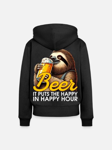 Happy Hour Bier Faultier Geschenk - Frauen Premium Bio Zip Hoodie - Schwarz