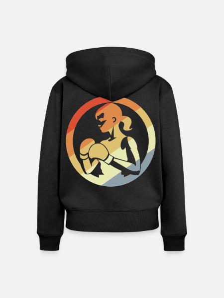 Retro Boxerin - Frauen Premium Bio Zip Hoodie - Schwarz