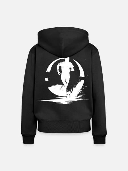 Marathon Junge Zeichnung - Frauen Premium Bio Zip Hoodie - Schwarz