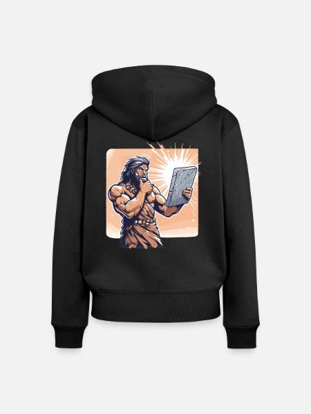 Ideenfindung Idee Höhlenmensch Steintafel Geschenk - Frauen Premium Bio Zip Hoodie - Schwarz