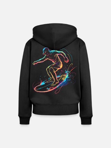 Surfing Boy Retrowave - Frauen Premium Bio Zip Hoodie - Schwarz