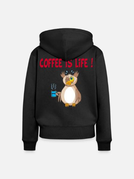 Eule und Kaffee (Englisch) - Frauen Premium Bio Zip Hoodie - Schwarz