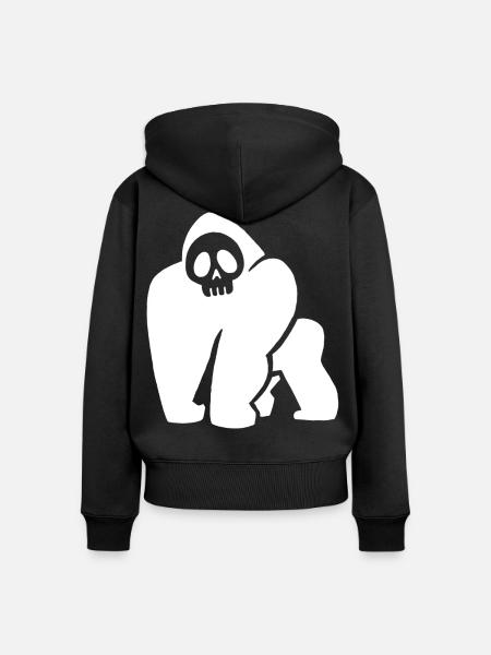 Weißer Gorilla Schädel - Frauen Premium Bio Zip Hoodie - Schwarz