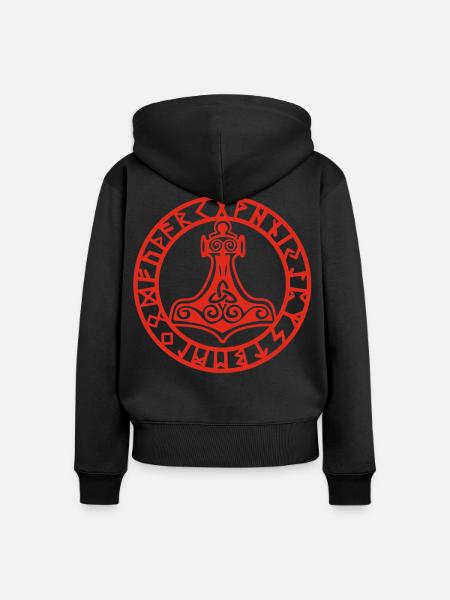 Roter Wikingerhammer - Frauen Premium Bio Zip Hoodie - Schwarz