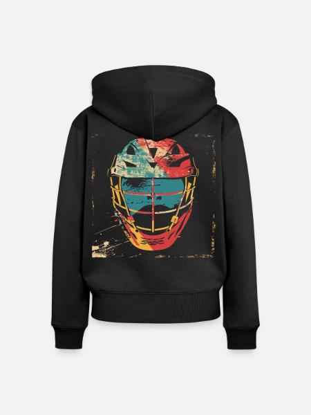 Oldschool Lacrosse Helm - Frauen Premium Bio Zip Hoodie - Schwarz