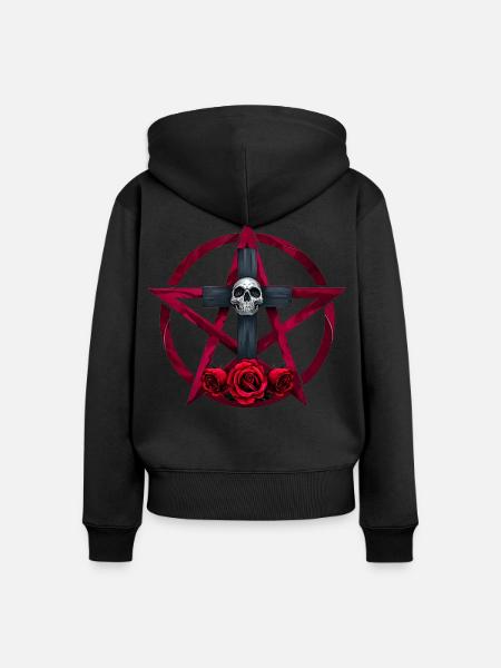 Schädelrosen Kreuzstern - Frauen Premium Bio Zip Hoodie - Schwarz