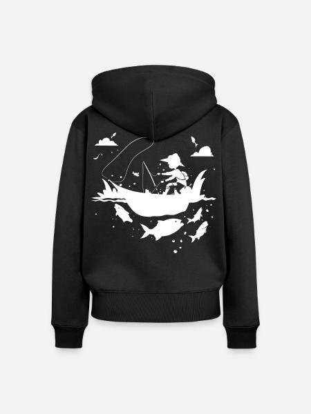 Angeln Comic Look - Frauen Premium Bio Zip Hoodie - Schwarz