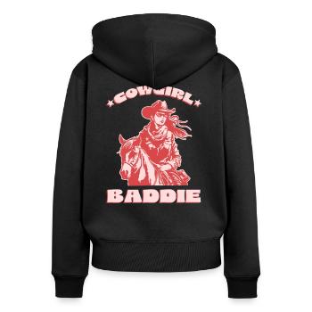 Western Baddie auf dem Pferd - Frauen Premium Bio Zip Hoodie - Schwarz - Hinten - Julia (174cm)