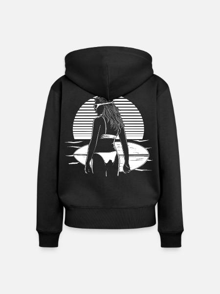 Weiblicher Surfer - Frauen Premium Bio Zip Hoodie - Schwarz