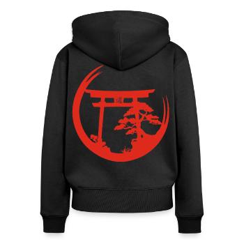 Japanische Atmosphäre (rot) - Frauen Premium Bio Zip Hoodie - Schwarz - Hinten - Julia (174cm)