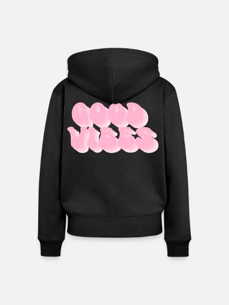 Positive Stimmung – Retro Bubble Schrift - Frauen Premium Bio Zip Hoodie - Schwarz