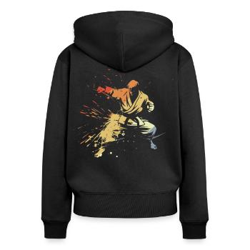 Karate Junge Grafik - Frauen Premium Bio Zip Hoodie - Schwarz - Hinten - Julia (174cm)
