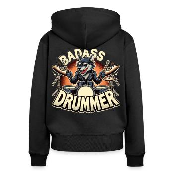 Tough Drummer Wolf Cool Gift - Sweat à capuche zippé Premium bio Femme - noir - Dos - Julia (174cm)