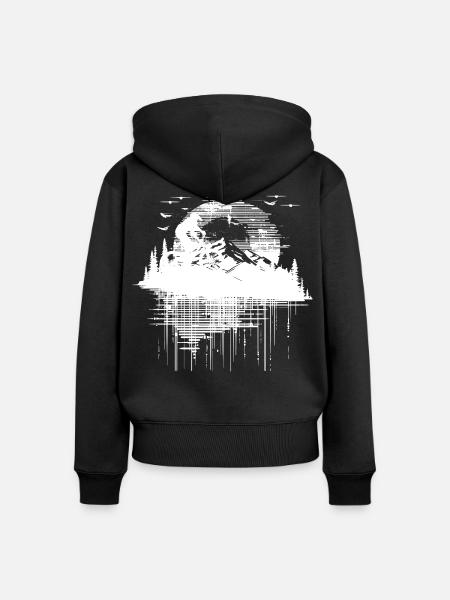 Mountainbiking Zeichnung - Frauen Premium Bio Zip Hoodie - Schwarz