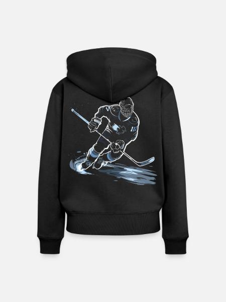 Eishockeyspieler Zeichnung - Frauen Premium Bio Zip Hoodie - Schwarz