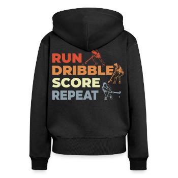 Laufen Dribbeln Punkten Wiederholen - Frauen Premium Bio Zip Hoodie - Schwarz - Hinten - Julia (174cm)