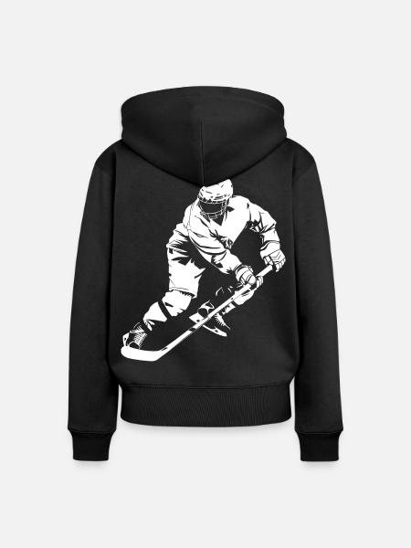 Eishockeyspieler Zeichnung - Frauen Premium Bio Zip Hoodie - Schwarz