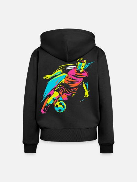 Fußballspieler Retrowave - Frauen Premium Bio Zip Hoodie - Schwarz