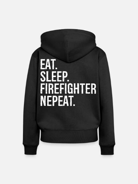 eat sleep firefighter nepeat - Frauen Premium Bio Zip Hoodie - Schwarz