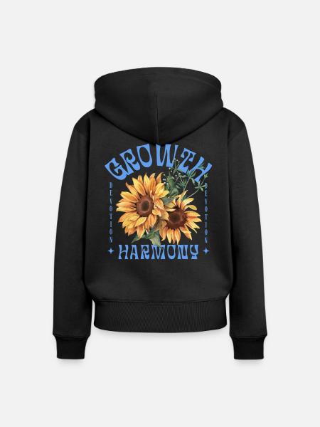 Growth Harmony Sunflower Art - Frauen Premium Bio Zip Hoodie - Schwarz