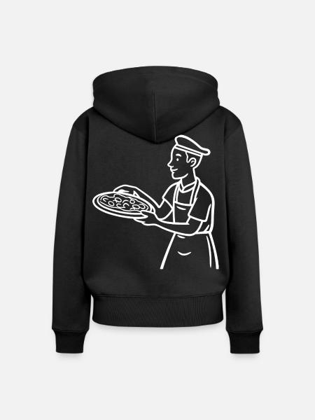 Pizzabäcker Zeichnung - Frauen Premium Bio Zip Hoodie - Schwarz