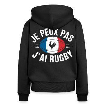 je peux pas j ai rugby - Sweat à capuche zippé Premium bio Femme - noir - Dos - Julia (174cm)