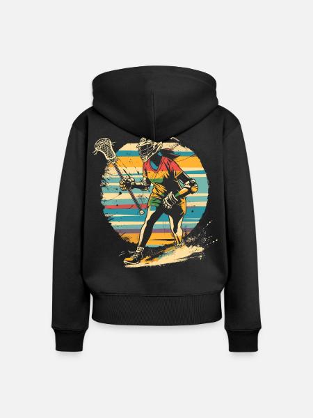 Retro Lacrossespielerin 90er Jahre - Frauen Premium Bio Zip Hoodie - Schwarz