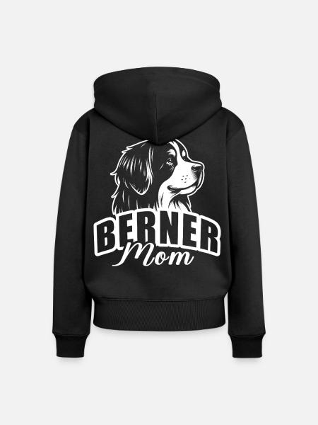 "Berner Mom" mit Hundekopf - Frauen Premium Bio Zip Hoodie - Schwarz