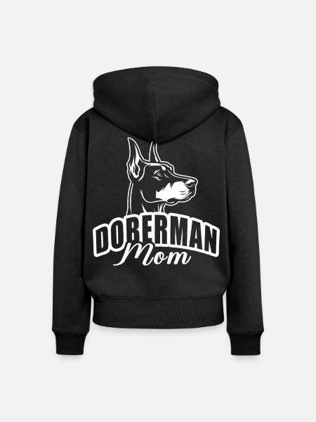 "Doberman Mom" mit Hundekopf - Frauen Premium Bio Zip Hoodie - Schwarz