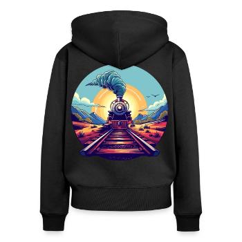 Portrait ferroviaire - Sweat à capuche zippé Premium bio Femme - noir - Dos - Julia (174cm)