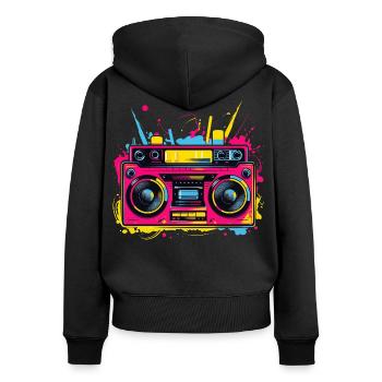 Musique Hip Hop Années 80 - Sweat à capuche zippé Premium bio Femme - noir - Dos - Julia (174cm)