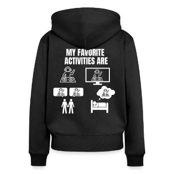 DJ - MY FAVORITE ACTIVITIES - Sweat à capuche zippé Premium bio Femme - noir - Dos - Julia (174cm)