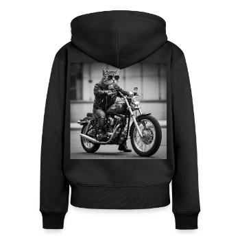 Rock Biker Cat: Cooles und originelles Design - Frauen Premium Bio Zip Hoodie - Schwarz - Hinten - Julia (174cm)