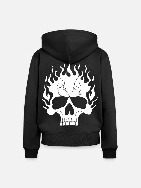 Weißer flammender Schädel - Frauen Premium Bio Zip Hoodie - Schwarz