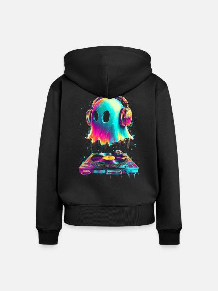 DJ Ghost - Frauen Premium Bio Zip Hoodie - Schwarz