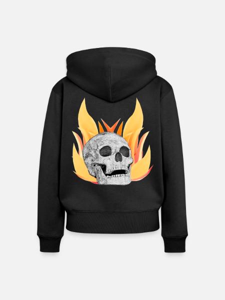 FlammenMuster menschenschädel Emblem - Frauen Premium Bio Zip Hoodie - Schwarz