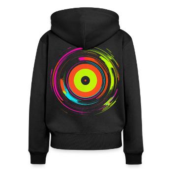 Disque vinyle Retrowave - Sweat à capuche zippé Premium bio Femme - noir - Dos - Julia (174cm)