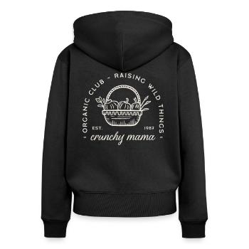 Crunchy mama bio moms club drôle homestead - Sweat à capuche zippé Premium bio Femme - noir - Dos - Julia (174cm)