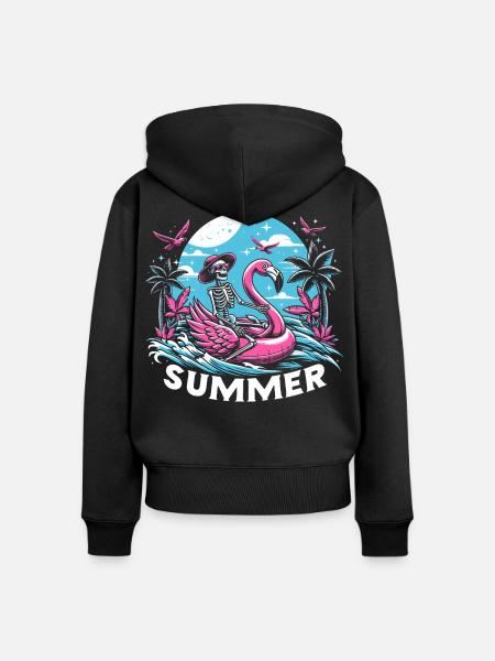 Sommer Flamingo Pfütze Skelett - Frauen Premium Bio Zip Hoodie - Schwarz