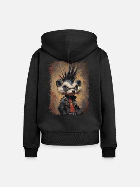 Lustiger Punkrock Waschbär - Frauen Premium Bio Zip Hoodie - Schwarz