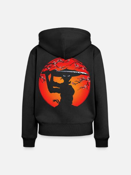 Samurai-Mädchen - Frauen Premium Bio Zip Hoodie - Schwarz