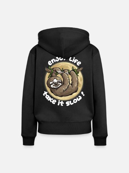 Gehen Sie es langsam an! - Frauen Premium Bio Zip Hoodie - Schwarz