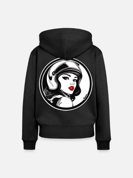 Retro Chic Racer Frau mit Helm - Frauen Premium Bio Zip Hoodie - Schwarz