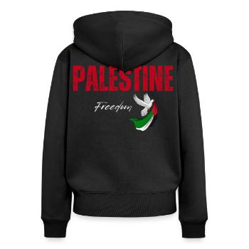 Palästina Freiheit, ich unterstütze Palästina - Frauen Premium Bio Zip Hoodie - Schwarz - Hinten - Julia (174cm)