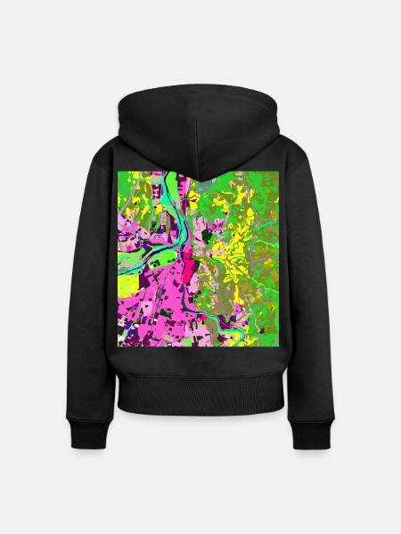 Neonfarbene Stadt-Vibes - Frauen Premium Bio Zip Hoodie - Schwarz