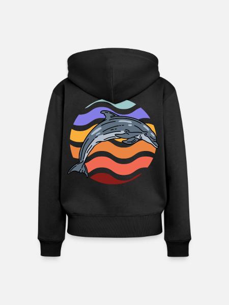 Delfin im Wellenmuster - Frauen Premium Bio Zip Hoodie - Schwarz