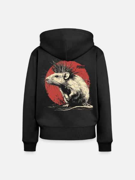 Punkrock Ratte - Frauen Premium Bio Zip Hoodie - Schwarz