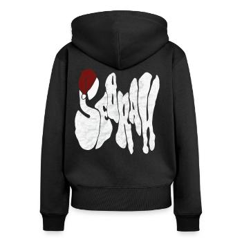 Savage „SEBRAH“ Graffiti Schrift Marmor - Frauen Premium Bio Zip Hoodie - Schwarz - Hinten - Julia (174cm)