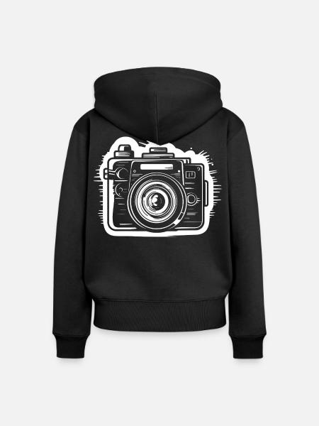 Kamera Skizze - Frauen Premium Bio Zip Hoodie - Schwarz
