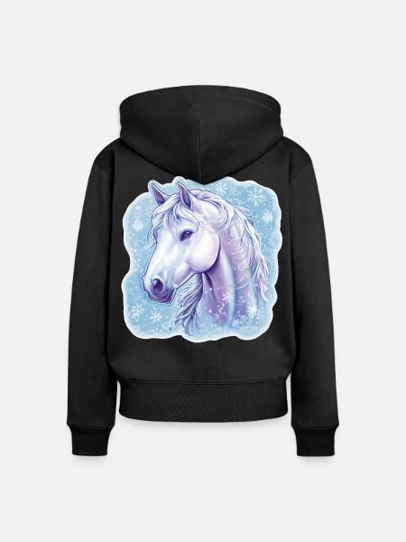 Pferd Schneeflocken  - Frauen Premium Bio Zip Hoodie - Schwarz